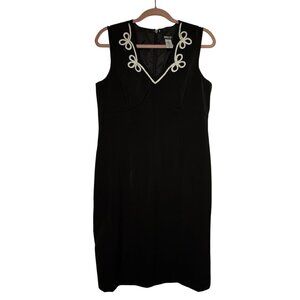 VTG 90s Metrostyle Black Sleeveless Sheath Dress Embroidered Neckline Size 10